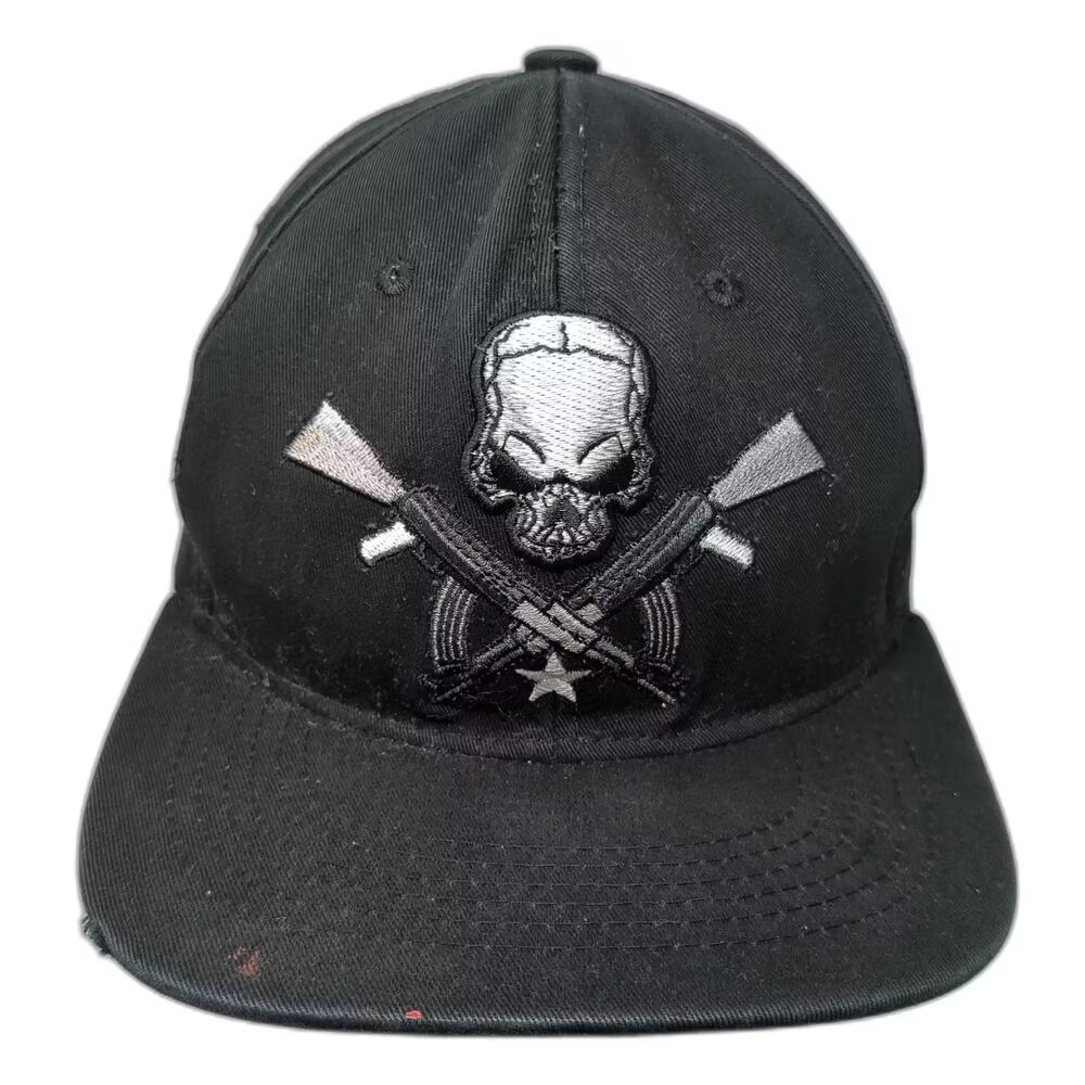 Black Eagle Snapback Hat Black Gray OS 6 Panel Skull Crossed Rifles Embroidered